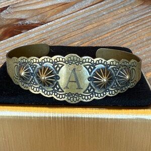 Southwest Vintage Tooled and Stamped Monogrammed “A” Cuff Bangle Bracelet